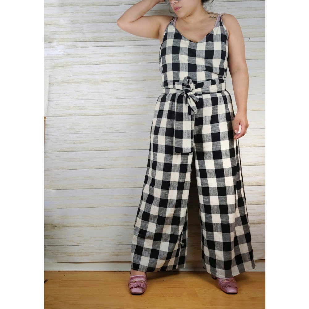 If By Sea Los Angeles  Gingham Wide Leg Jumpsuit